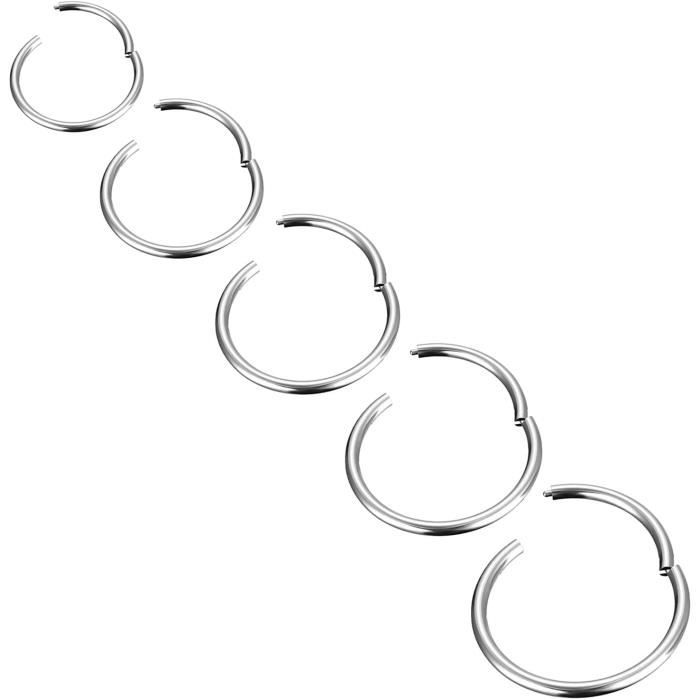 5 Anneaux Clicker Titane ASTM F136 - 0.8mm/1.0mm/1.2mm X 6/7/8/9/10mm - Piercing Nez, Septum, Oreilles