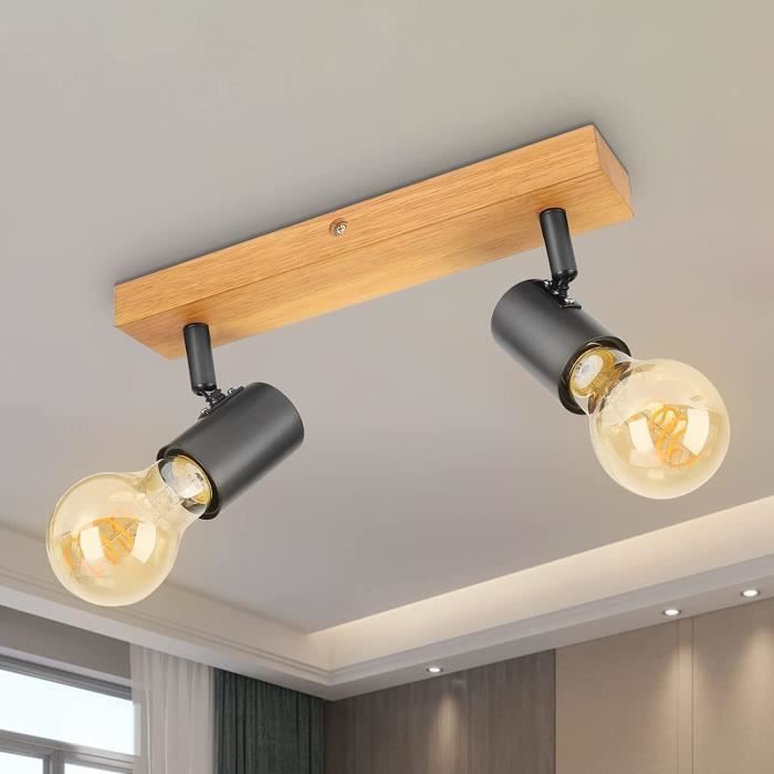 Kimjo Plafonnier LED 4 Spots Orientables Noir - Style Industriel Rétro - Douille E14 Max 40W - Pour Cuisine, Salon, Chambre