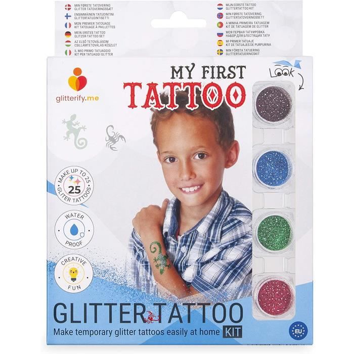 Kit 26 Pièces Tatouages Temporaires Enfants – Stylos Pailletés + 13 Pochoirs + 5 Tatouages Lumineux + Strass Halloween Noël Cosplay