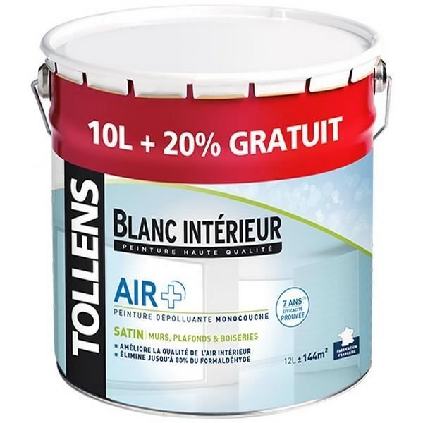 Peinture Tollens Blanc Mat 12l Peinture Tollens Depolluante Air Satin Blanc 12l Aspect Satin