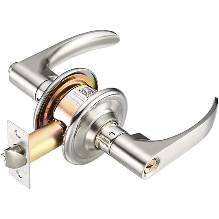 Poignée De Porte à Levier – Serrure Avec Clé, Aluminium Noir, Finition Polie, Modèle MS0026