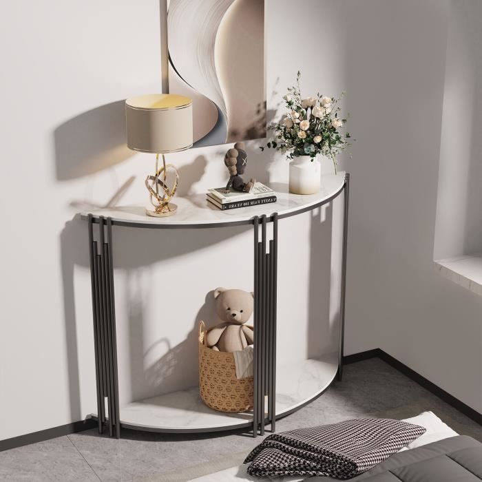 Console Meuble en Marbre Table Console Scandinave Blanche Meuble dEntrée Bout de Canapé pour Couloir Salon 100x30x78cm