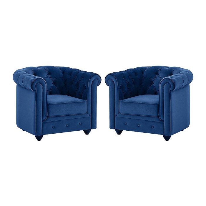 Lot de 2 Fauteuils CHESTERFIELD - Velours bleu roi