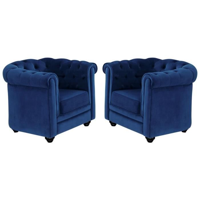fauteuil chesterfield - vente-unique - 2 places - velours bleu roi