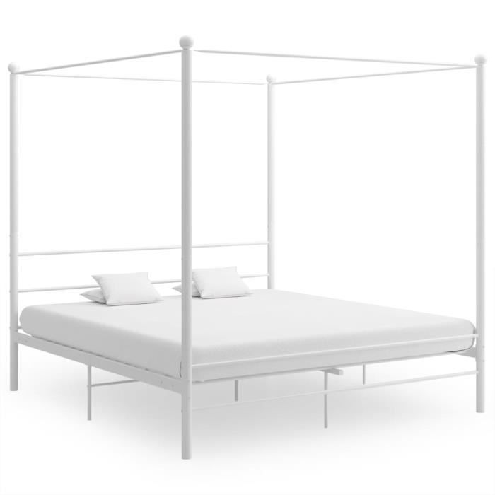 lit à baldaquin contemporain blanc en métal 180x200 cm