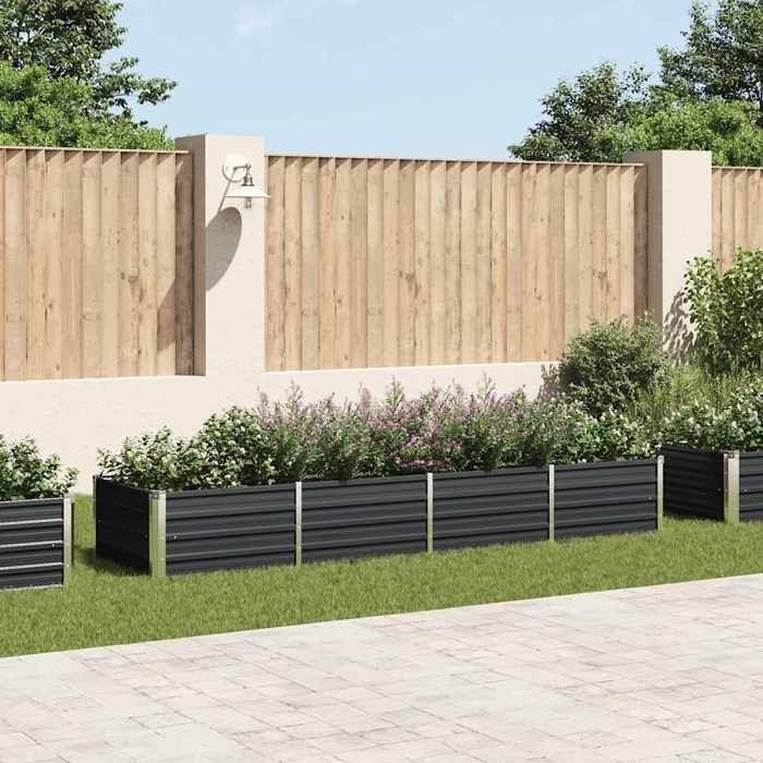 vidaXL Bac de Jardin en Acier Galvanisé 320x80x45 cm Anthracite Fond Ouvert Bac à Fleurs et Légumes DIY 45729