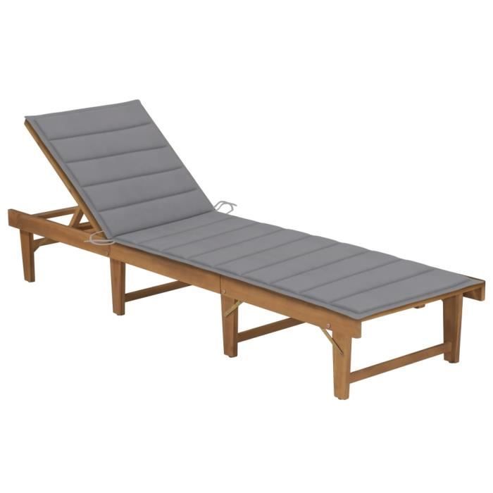vidaXL Chaise longue pliable avec coussin Acacia - vue 2