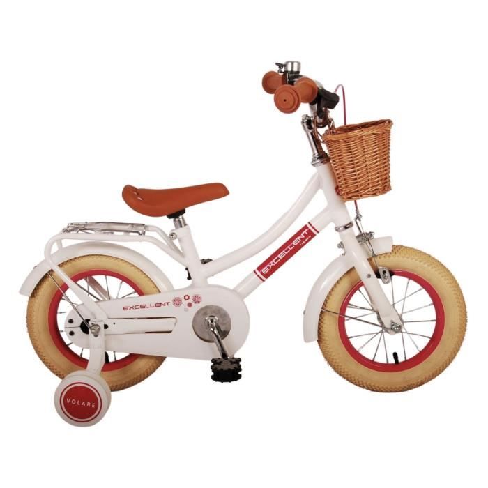 Vélo pour enfants Volare Excellent - Filles - 12 pouces - Blanc - Frein à main et frein à rétropédalage