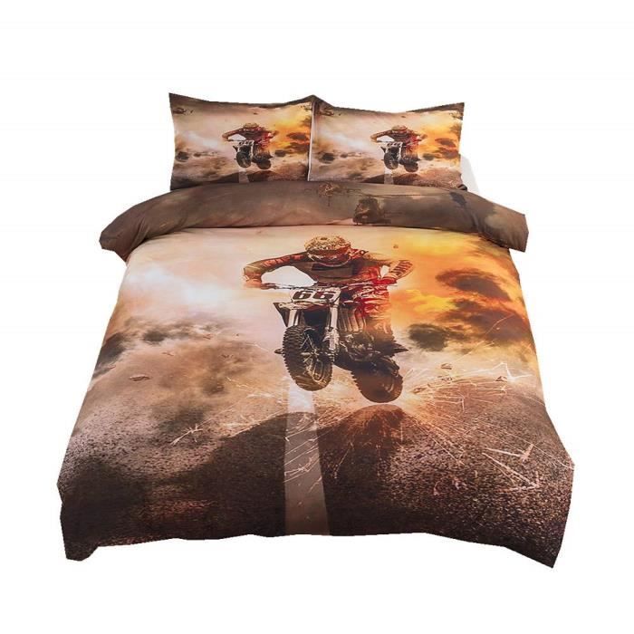 AOUAURO Housse de Couette 140x200 Moto 3D Parure de Lit en Polyester avec Fermeture /à Glissi/ère et 2 Taies doreiller pour Chambre denfants Adultes Simple