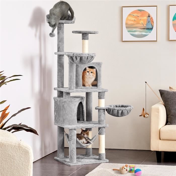 Meilleurs prix pour Arbre à Chat Géant Hauteur 175 cm - 2 Plate-Formes Perchés 2 Paniers 2 Condos en Peluche Cordes en Sisal Naturel - Yaheetech