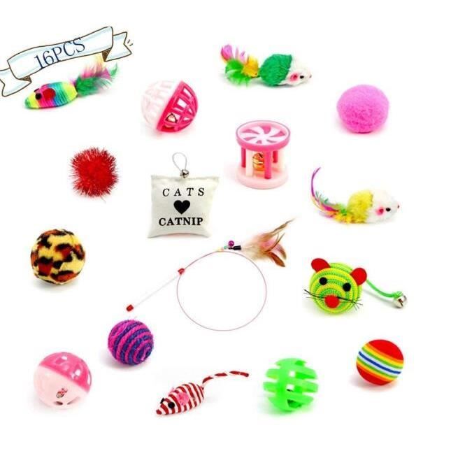 Meilleurs prix pour Jouet pour Chats - ZGEER - Pack de 16 pièces - Plumes - Balles - Herbe à chat