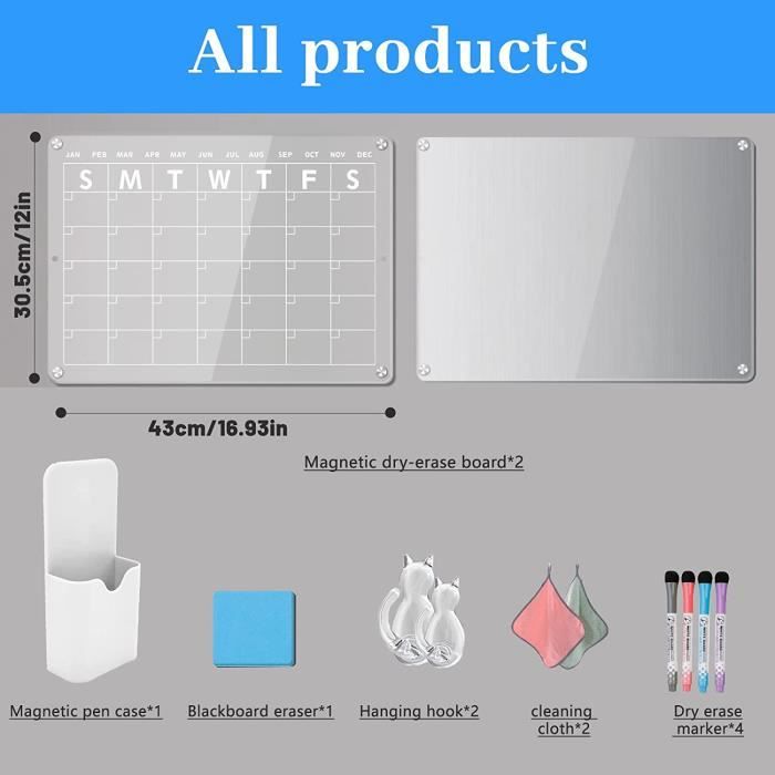 Calendrier Magnétique pour Frigo, Tableau Mémo Magnétique pour Réfrigérateur Repas de Famille