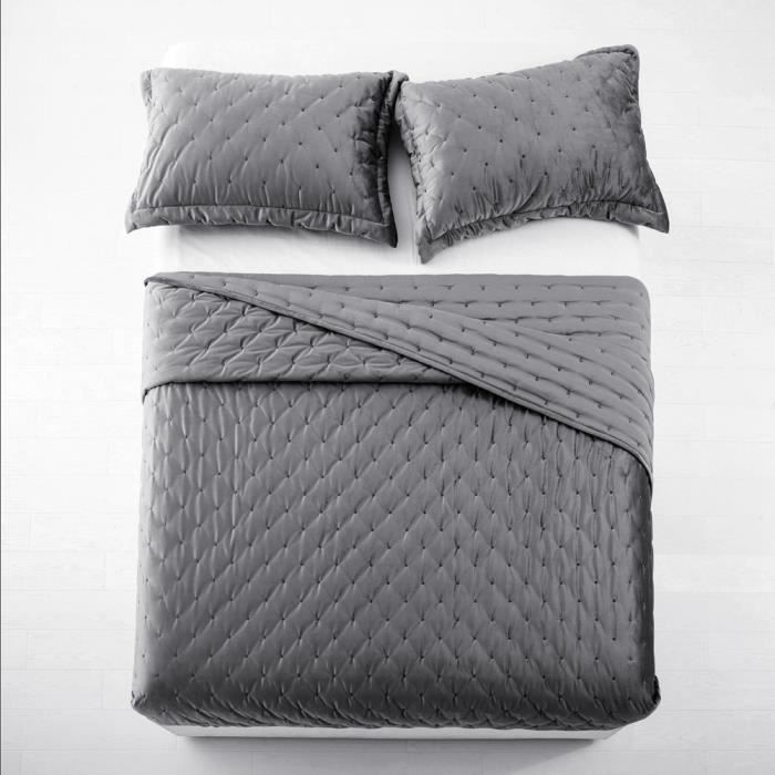 Couvre-lit 2 personnes matelassé 220x240 2 taies solange gris gris Decoratie | La Redoute