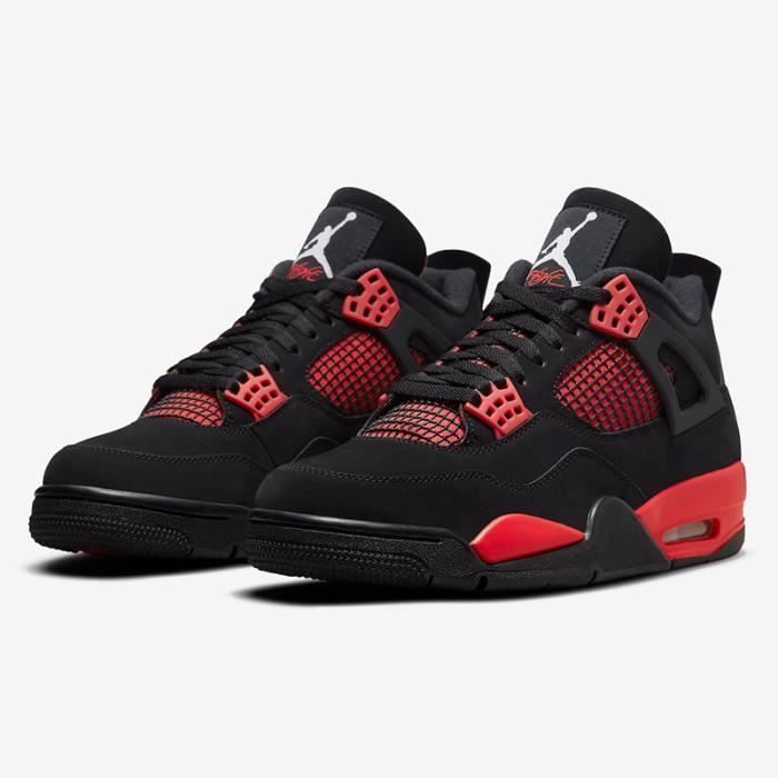 Chaussures de Basket AUTREMENT Air Jordanx 4 Retro High Rouge noir Cuir Lacets