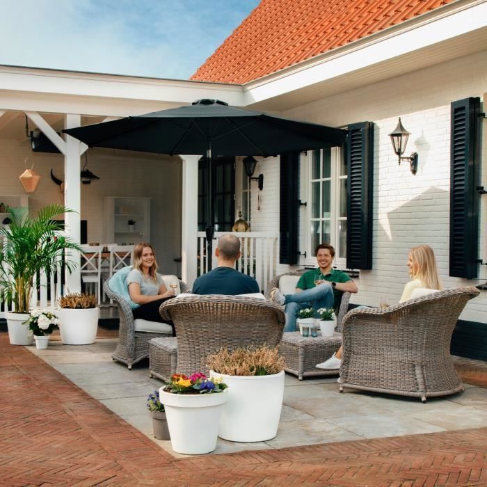 Parasol déporté inclinable rotatif 360 CALVI gris 3x3 M avec 4 dalles et housse | Leroy Merlin