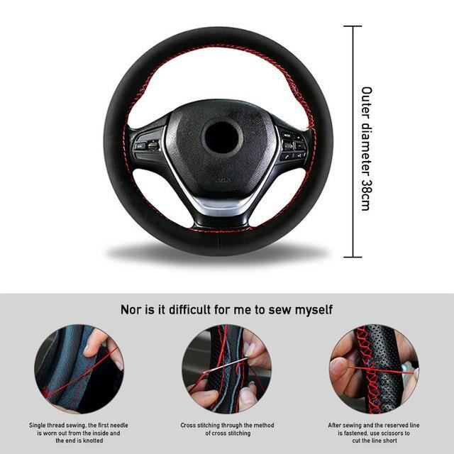 Couvre volant en vrai cuir noir et gris BMW E46 - France