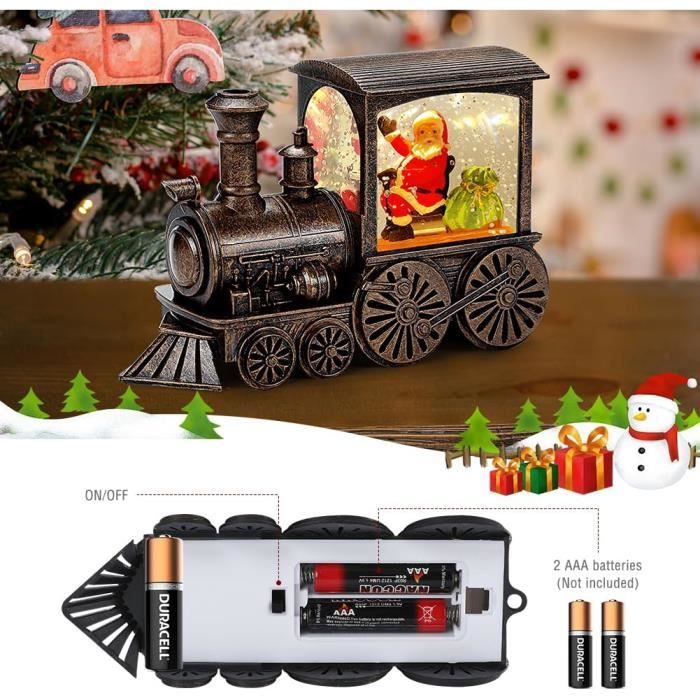 Lanterne De Noël à LED En Forme De Train Vintage - Boule à Neige Lumineuse Avec Père Noël Et Bonhomme De Neige - Décoration De Table