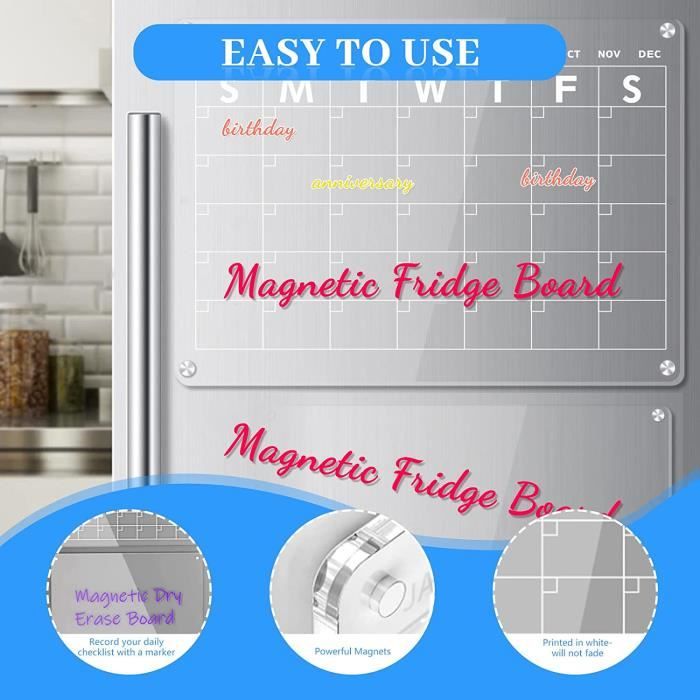 Calendrier Magnétique pour Frigo, Tableau Mémo Magnétique pour Réfrigérateur Repas de Famille