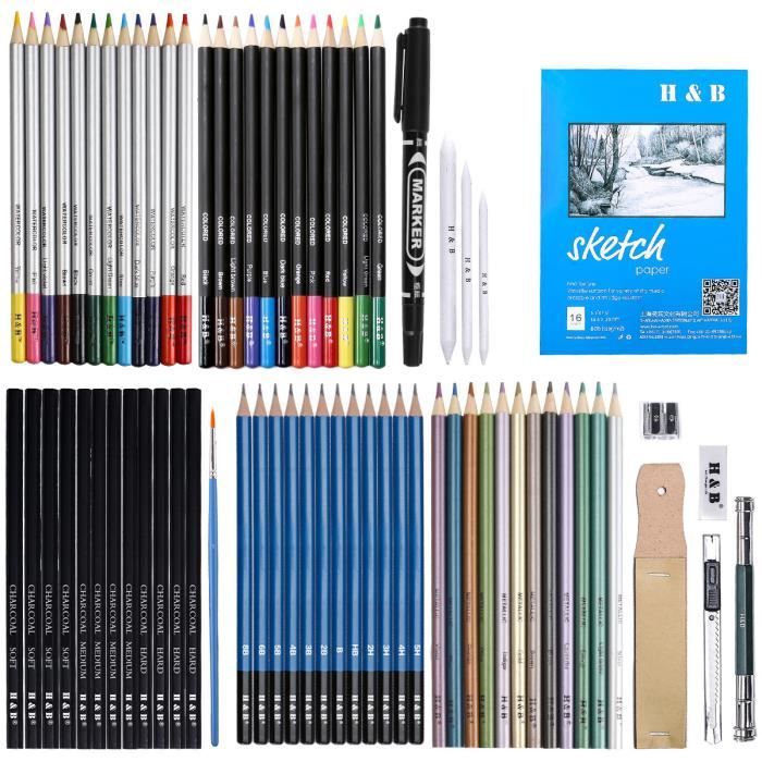 Crayon Dessin Professionnel 72pcs - Crayons Croquis Kit Fournitures D'art  Pour Les Débutants, Les Professionnels, Les Peintres