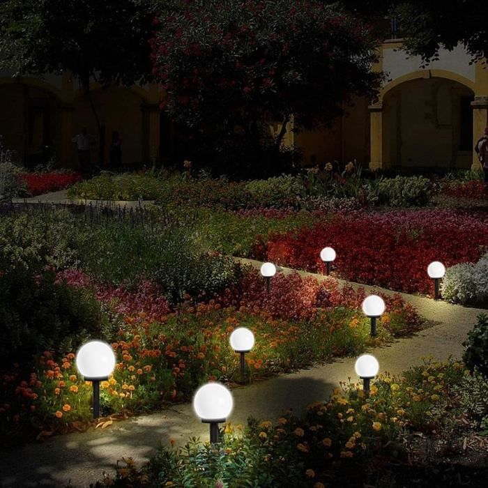 8 Lampe solaire imperméable à l'eau de lumière de boule de LED ronde  extérieure pour la partie de pelouse de terrain de patio de jardin,blanc  chaud