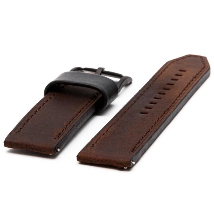 Bracelet montre fossile 22 mm en cuir marron Bracelet de montre