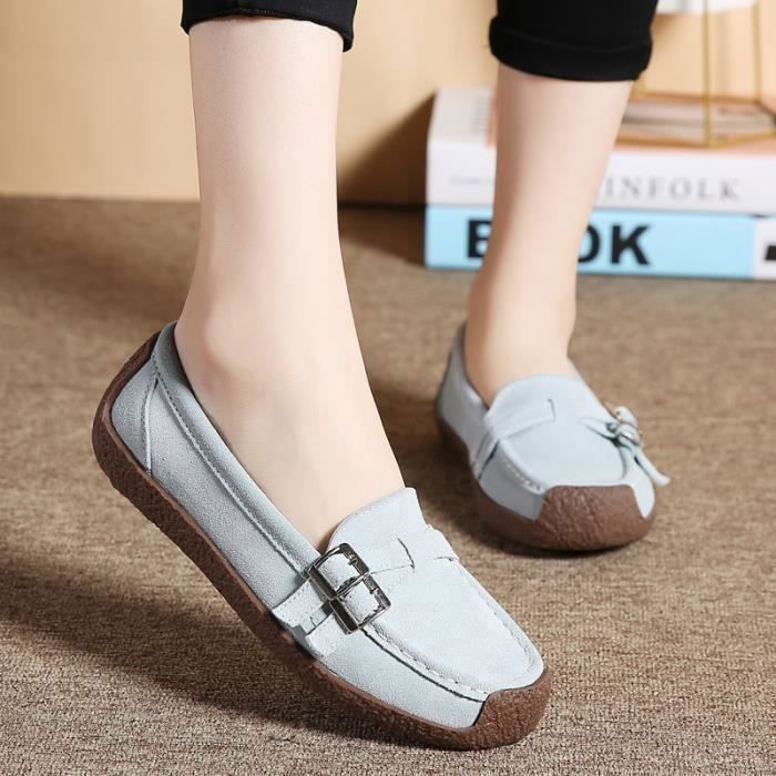 Mocassins Femme en Cuir l gant et Respirant Bleu Chaussures