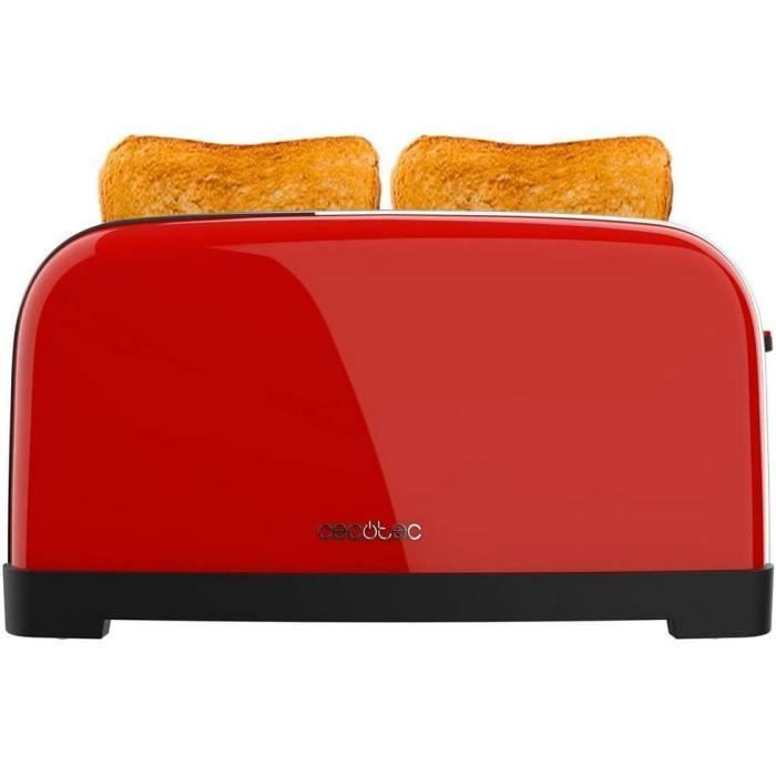 Cecotec Grille-Pain Vertical Toastin' Time 1500 Rouge - 1500W, 4 Tranches, Fentes Extra-Larges 3,8cm, Acier Inox