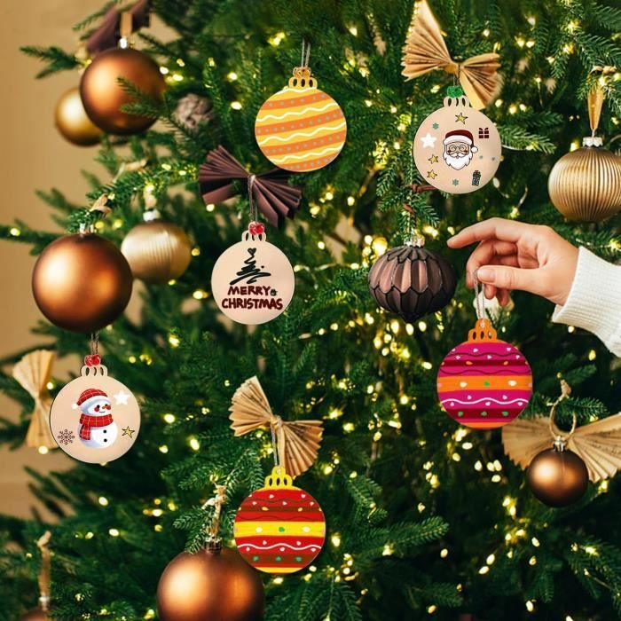 50 Pièces Ornements De Noël En Bois, Rondes Tranches De Bois, Boules De Noël En Bois, Tranche De Boule Bois, Noël Ornements De Bois Rondes, Pour Noël Ornements Et Artisanat Cadeaux De