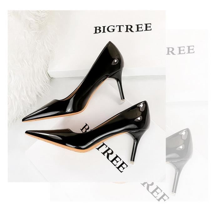 Escarpin Femme Rouge Talon haut en cuir verni brillant