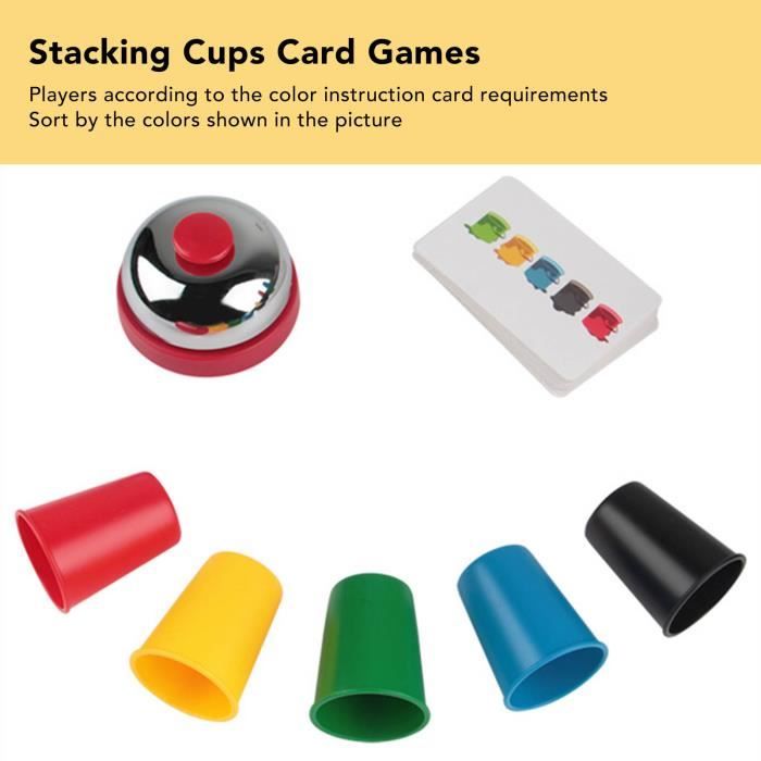 Jeu De Gobelets Empilables Speed Stacking – 12 Tasses PP 10x7 Cm + 50 Cartes + Cloche – Pour Enfants Et Adultes – 2 Joueurs