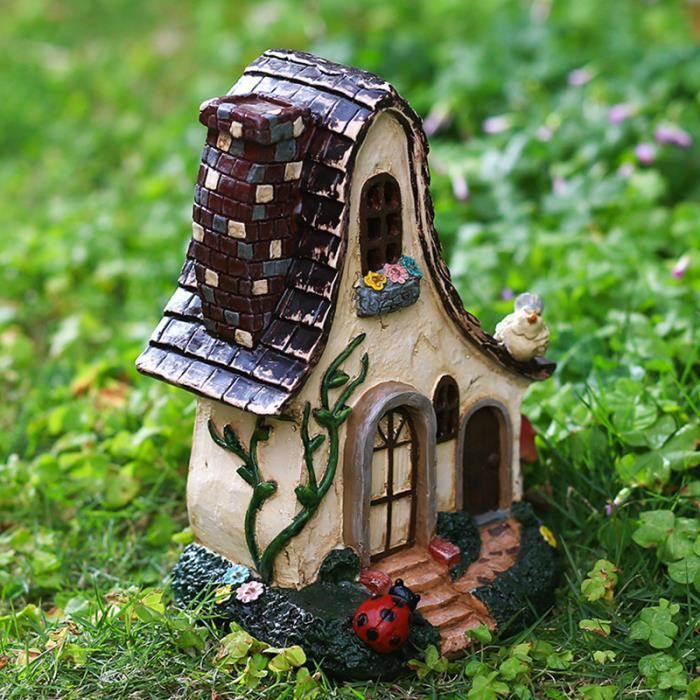 Ornement de jardin de maison de fée de 20 cm, petite statue de résine de  maison d'elfe nain, décor extérieur à la maison