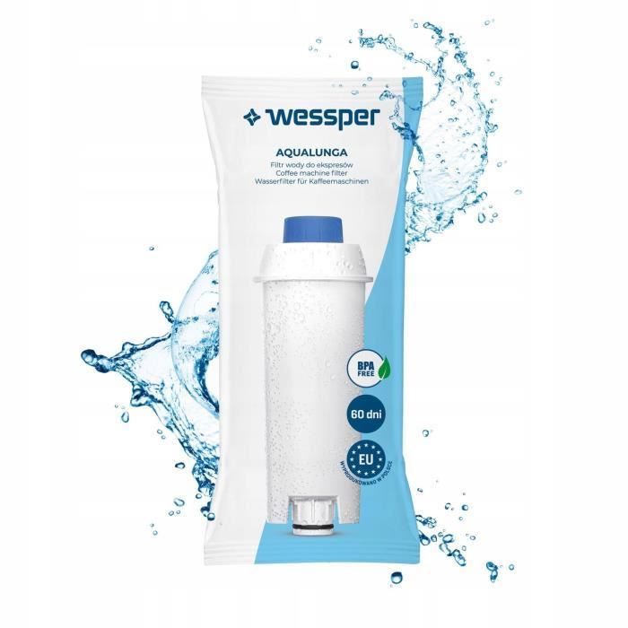 Wessper kit accessoires - Filtres à eau DLSC002, Filtre à eau Cartouche -  Compatible avec Machines à café ECAM, ESAM, ETAM, BCO, EC. (Lot de 5) +  Détartrant DeLonghi 500ml