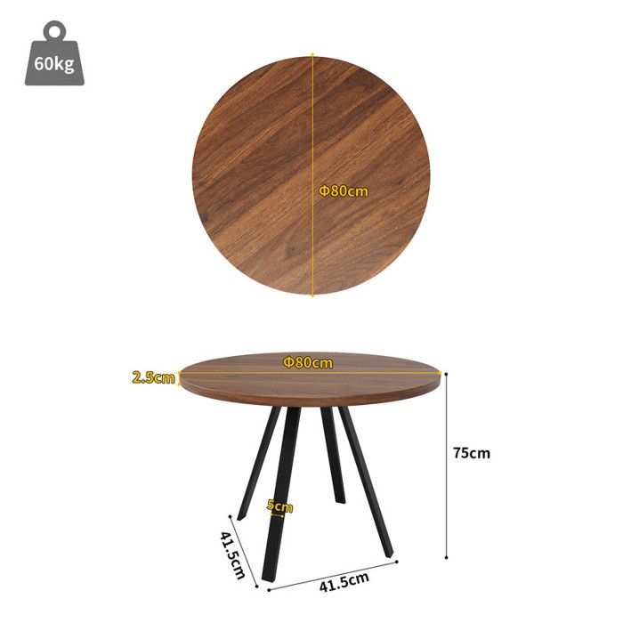 Table de repas Ronde finition Noyer/Noir - NEBI Matière Bois Couleur