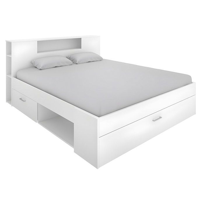 Lit Avec Rangements 160x200cm Leandre Coloris Blanc