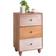 Commode TILDA meuble de rangement chiffonnier avec 3 tiroirs en bois de paulownia brun style vintage ethnique exotique avec gravures-0