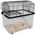 Cage rongeur hamster 2 étages - roulettes, plateforme, échelle, accessoires - PP transparent acier noir-0