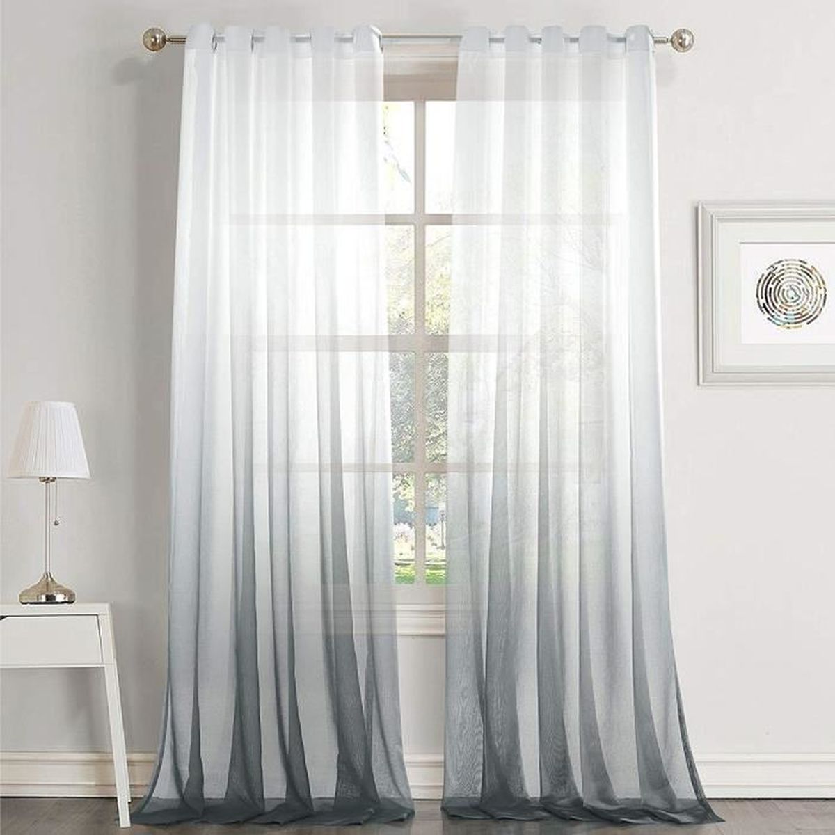 Rideau Double Voilage Gris Et Blanc — Lamichaure.Com