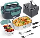 PRUMYA Lunch Box Chauffante,60W 1.5L Gamelle Chauffante, 2 en 1 Boite Chauffante Repas pour Voiture Camion Maison, 12V/24V/220V Lunch Box