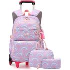 MEGAWISE Cartable à Roulette Fille Primaire LECOO - Violet - Avec Lunch Box et Trousse - 6 Roues pour Escaliers