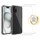 EVETANE Coque compatible Iphone 15 antichoc Transparente + 2 vitres