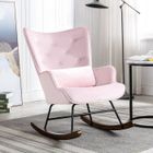 Fauteuil à Bascule - HOMEMIYN - Velours Rose - Dossier Haut - Pieds en Bois - 1 Place