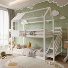 PERGAR Lit superposé enfant 90 x 200,lit cabane 90 x 200 avec sommier à lattes,aescaliers,lit mezzanine 2 places,bois massif,blanc