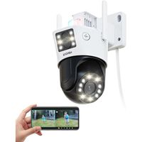 ZOSI 8MP(4MP+4MP) 2,4G Duo Plug-in Camera Surveillance Extérieure WiFi avec Double Objectif, 8X Zoom Hybride PT