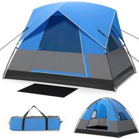 COSTWAY Tente de Camping Portable 3 Personnes-Tapis de Sol-Double Toit Amovible-Polyester Imperméable-Poteaux en Fibre de Verre