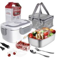 Lunch Box Chauffante Rechargeable 1L - Gamelle Inox, Batterie 4000mAh, Réglable 65-90°C, Pour Bureau, Voyage, Voiture