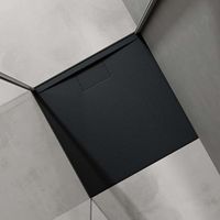Sogood® Receveur de Douche Bac à Douche Ultra Plat en Solid Surface Gris Noir Mat Geoma07 80x80x3 cm