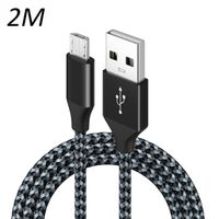 Cable Nylon Tressé Noir Micro USB 2M pour Huawei P8 lite 2017 - P9 lite - P10 lite - P40 lite E - Mate 10 lite [Toproduits®]