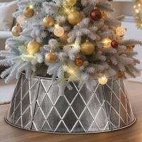 Collier Cache-pied Sapin De Noël 72 Cm - Peluche Blanche Rayée - Style Bohème Pour Petits Sapins