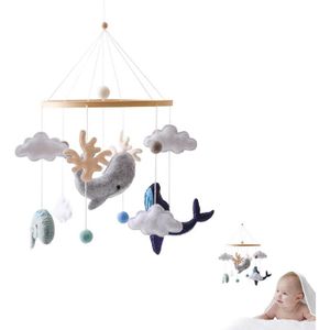 MOBILE mobile bébé animaux marins pour feutre boule, Chambre bébé animaux dauphin baleine bois crochet mobile nouveau bébé nuage animal 