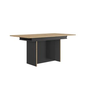 TABLE À MANGER SEULE Table rectangulaire pied fût extensible 1 allonge - L160 cm - 160 cm X 90 cm X 77 cm - Calicosy Noir